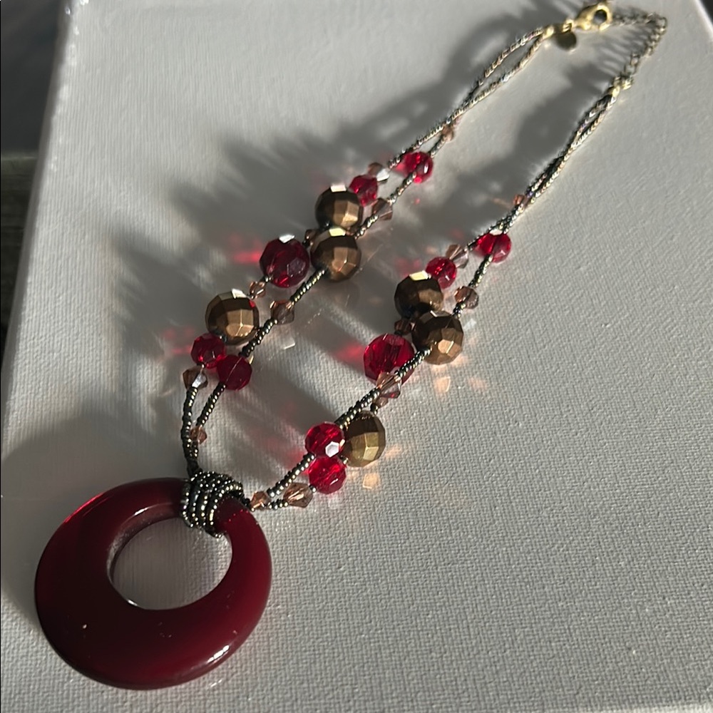 Lia Sophia Red and Gold Necklace with Striking Pendant